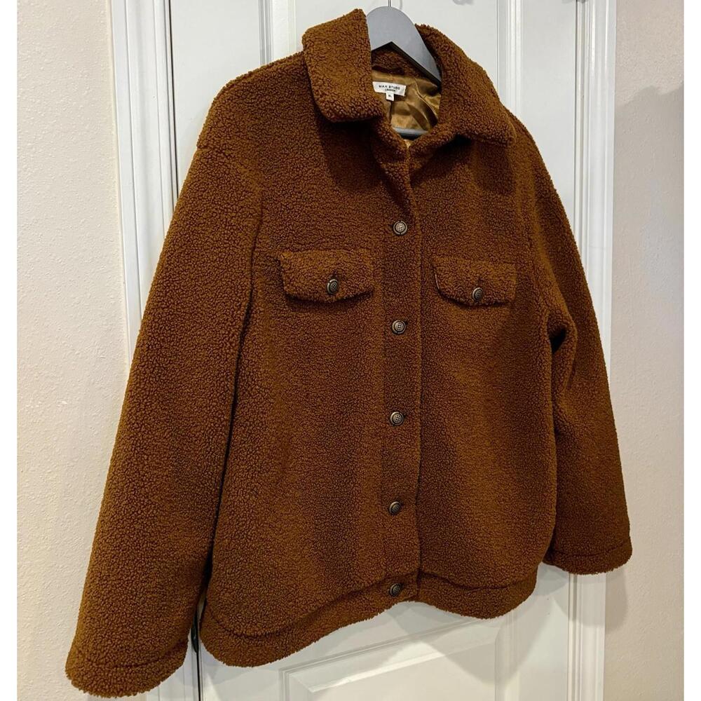 MAX STUDIO Sherpa Teddy Jacket Women's XL Brown Button Front Faux Shearling Coat - Picture 9 of 9